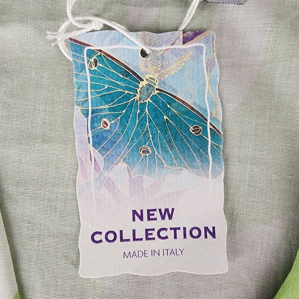 New Collection Made in Italy Print Tunic Top Women's Medium Green White V Neck - Picture 3 of 13